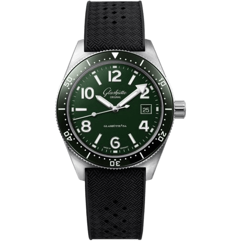 Glashütte Original SeaQ Date Stainless Steel / Green / Rubber - Pin 1-39-11-13-83-06