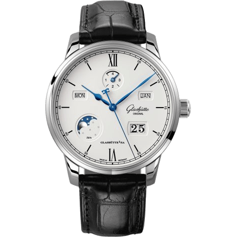 Glashütte Original Senator Excellence Perpetual Calendar Stainless Steel / Silver / Alligator / Folding 1-36-02-01-02-50