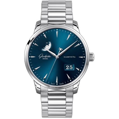 Glashütte Original Senator Excellence Panorama Date Moonphase Stainless Steel / Blue / Bracelet 1-36-04-04-02-70