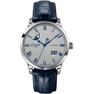 Glashütte Original Senator Excellence Panorama Date Moonphase Stainless Steel / Grey / Alligator - Pin 1-36-24-02-02-01