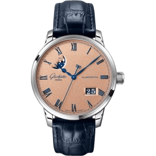Glashütte Original Senator Excellence Panorama Date Moonphase Stainless Steel / Frosted Copper / Alligator - Pin 1-36-24-04-02-01