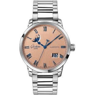 Glashütte Original Senator Excellence Panorama Date Moonphase Stainless Steel / Frosted Copper / Bracelet 1-36-24-04-02-71