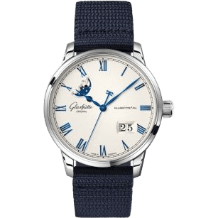 Glashütte Original Senator Excellence Panorama Date Moonphase Stainless Steel / Frosted Silver / Synthetic - Folding 1-36-24-05-02-64