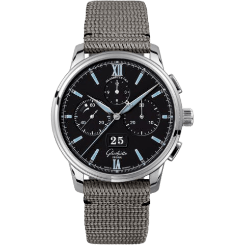 Glashütte Original Senator Chronograph Panorama Date Stainless Steel / Black / Fabric / Folding 1-37-01-03-02-36