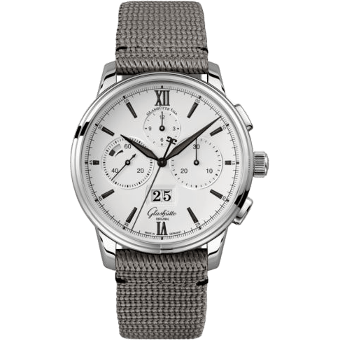 Glashütte Original Senator Chronograph Panorama Date Stainless Steel / Silver / Fabric - Folding 1-37-01-05-02-36
