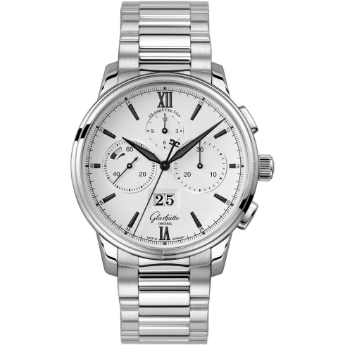 Glashütte Original Senator Chronograph Panorama Date Stainless Steel / Silver / Bracelet 1-37-01-05-02-70