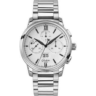 Glashütte Original Senator Chronograph Panorama Date Stainless Steel / White / Bracelet 1-37-01-05-02-71