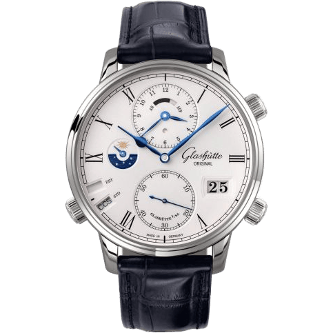 Glashütte Original Senator Cosmopolite White Gold / Silver / Alligator / Folding 1-89-02-01-04-30