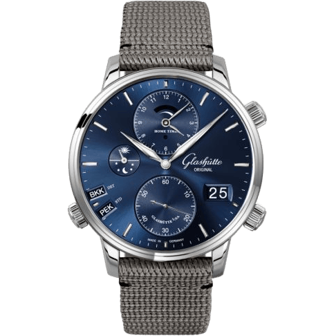Glashütte Original Senator Cosmopolite Stainless Steel / Blue / Synthetic 1-89-02-05-02-36