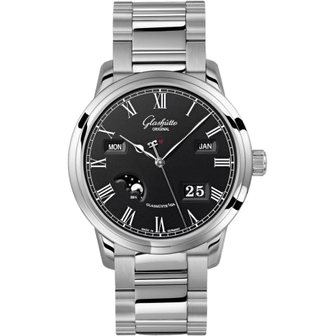 Glashütte Original Senator Perpetual Calendar Stainless Steel / Black / Bracelet 100-02-25-12-14