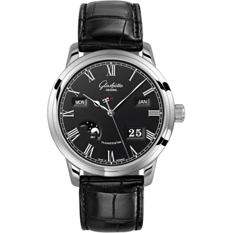 Glashütte Original Senator Perpetual Calendar Stainless Steel / Black / Alligator / Folding 100-02-25-12-50
