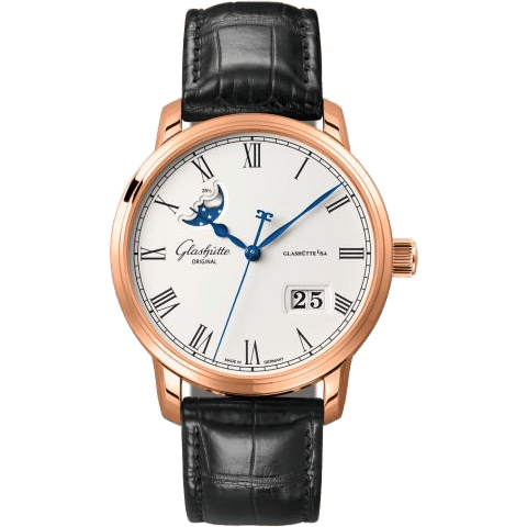 Glashütte Original Senator Panorama Date Moon Phase Red Gold / Silver / Alligator / Folding 100-04-32-15-04