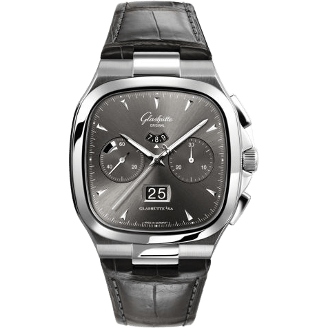 Glashütte Original Seventies Chronograph Panorama Date Ruthenium / Alligator / Folding 1-37-02-01-02-50