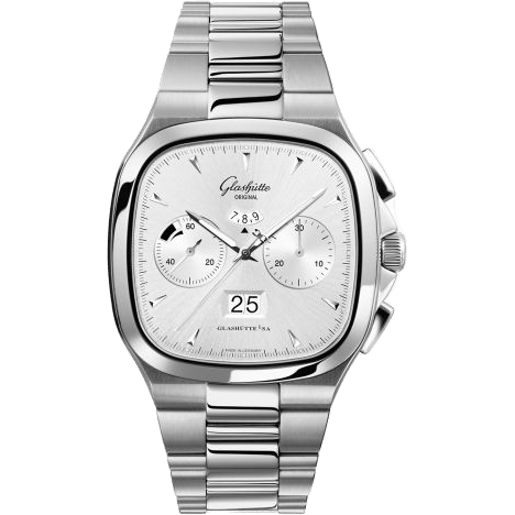 Glashütte Original Seventies Chronograph Panorama Date Silver / Bracelet 1-37-02-02-02-70