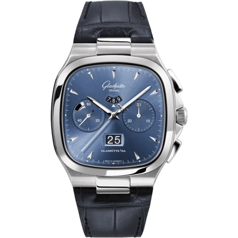 Glashütte Original Seventies Chronograph Panorama Date Blue / Alligator / Folding 1-37-02-03-02-50