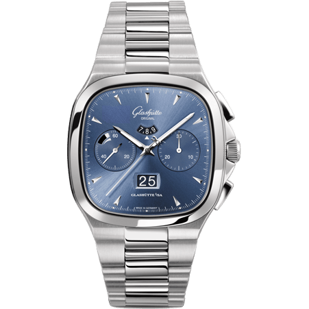 Glashütte Original Seventies Chronograph Panorama Date Blue / Bracelet 1-37-02-03-02-70