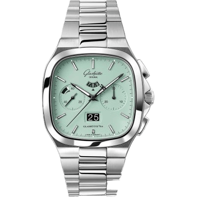Glashütte Original Seventies Chronograph Panorama Date Turquoise / Bracelet 1-37-02-15-02-70