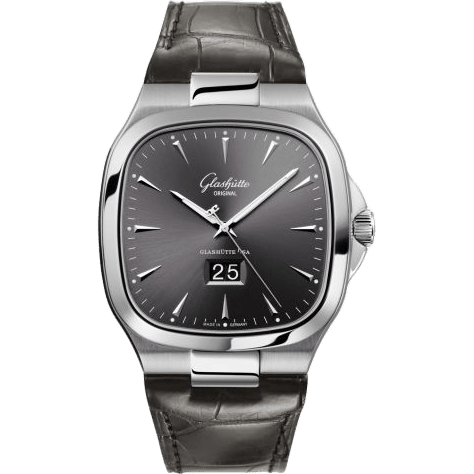 Glashütte Original Seventies Panorama Date Ruthenium/ Alligator / Folding 2-39-47-12-12-04
