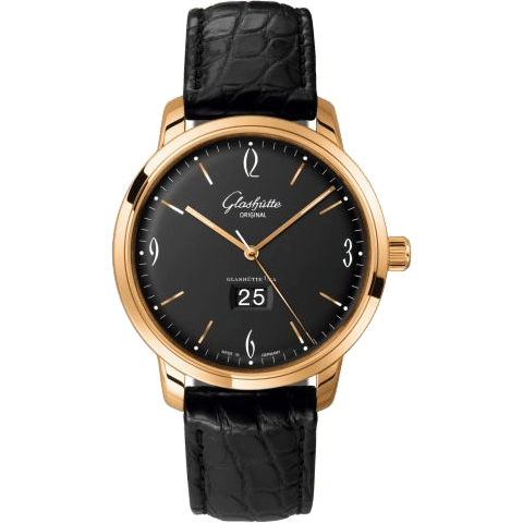 Glashütte Original Sixties Panorama Date Rose Gold / Black / Alligator / Pin 2-39-47-02-01-04