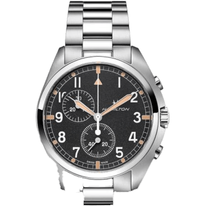 Hamilton Khaki Pilot Pioneer Chrono Quartz Stainless Steel / Black / / Bracelet H76522131