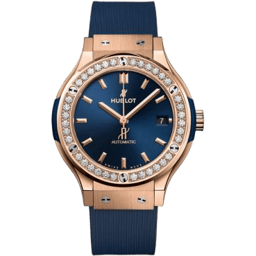 Hublot Classic Fusion 38 King Gold - Diamond / Blue / Rubber 565.OX.7180.RX.1204