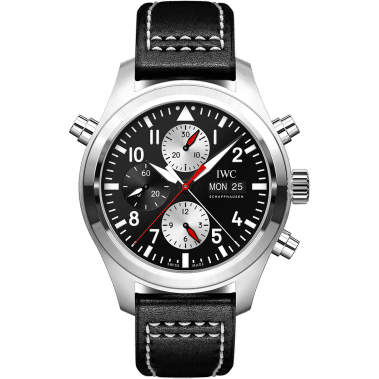 Pilot's Watch Double Chronograph Stainless Steel / Black-Silver / Calf / Watches of Switzerland