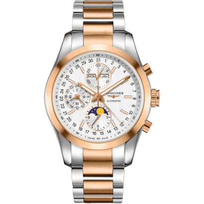 Conquest Classic Moonphase Stainless Steel - Red Gold / Silver / Bracelet