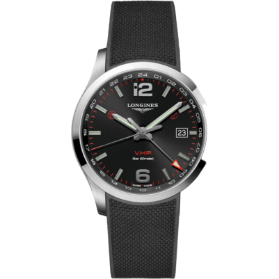 Longines Conquest V.H.P. GMT 43 Stainless Steel / Black / Rubber L3.728.4.56.9