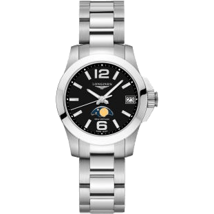 Conquest 29.5 Quartz Moonphase Stainless Steel / Black / Bracelet