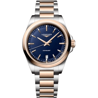 Longines Conquest Quartz 38 Stainless Steel - Red Gold / Blue / Bracelet L3.750.3.98.7