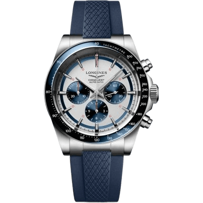 Conquest Chronograph 42 Stainless Steel / Silver - Blue / Rubber