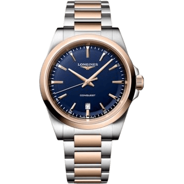 Longines Conquest Quartz 41 Stainless Steel - Red Gold / Blue / Bracelet L3.860.3.98.7