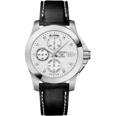 Conquest Chronograph Silver Leather