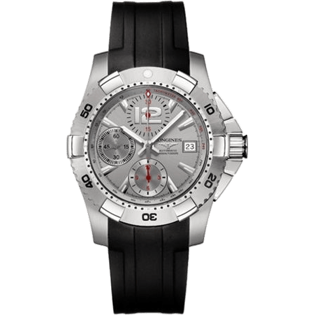 Longines Hydroconquest Chronograph Tachymeter Silver Rubber L3.651.4.76.2