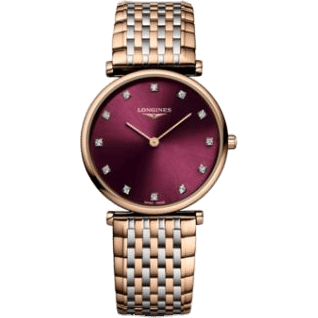 Longines La Grande Classique Quartz 29 Stainless Steel - Red Gold PVD / Burgundy - Diamond L4.512.1.68.7