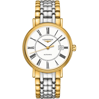 Longines Presence 40 Automatic PVD Gold / White - Roman / Bracelet L4.922.2.11.7