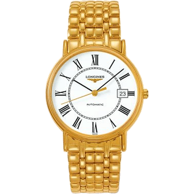 Longines Presence 38.5 Automatic PVD Gold / White - Roman / Bracelet L4.921.2.11.8