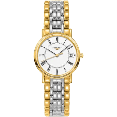 Longines Presence Quartz 30mm PVD Gold / White - Roman / Bracelet L4.320.2.11.7