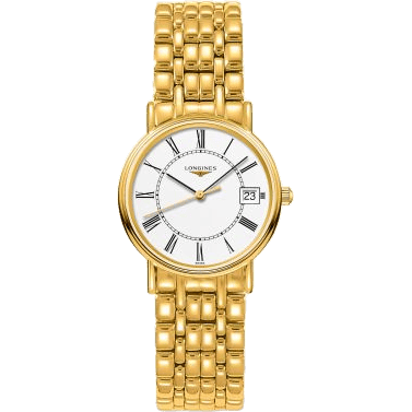 Longines Presence Quartz 30mm PVD Gold / White - Roman / Bracelet L4.320.2.11.8