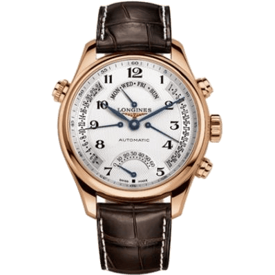 Longines Master Collection 44 Retrograde Pink Gold / Silver-Arabic / Alligator XL L2.717.8.78.5