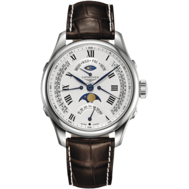 Longines Master Collection 41 Retrograde Moonphase Stainless Steel / Silver-Roman / Alligator L2.738.4.71.3
