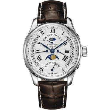 Longines Master Collection 44 Retrograde Moonphase Stainless Steel / Silver-Roman / Alligator L2.739.4.71.3
