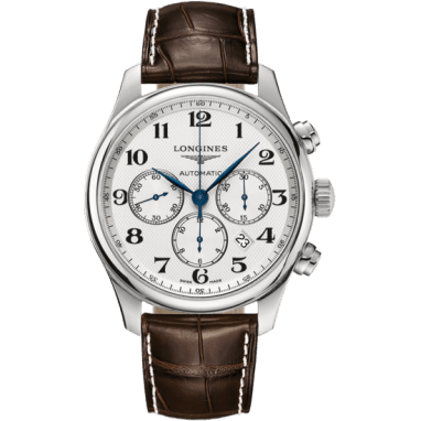 Longines Master Collection 44 Chronograph Stainless Steel / Silver-Arabic / Alligator XL L2.859.4.78.5