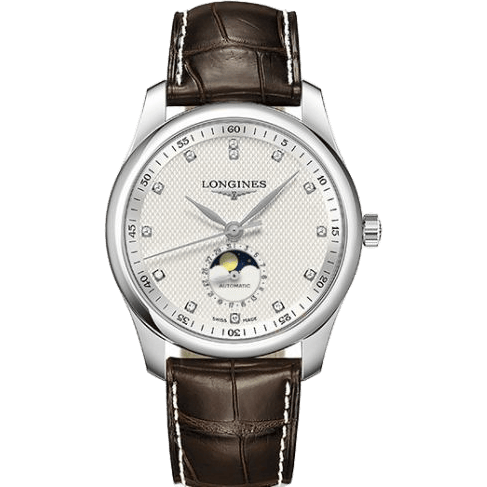 Longines Master Collection 40 Moonphase Stainless Steel / Silver-Diamond / Alligator L2.909.4.77.3