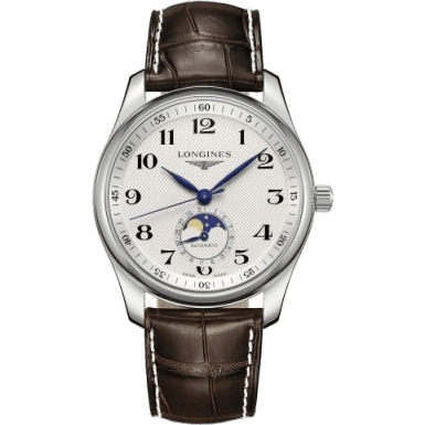 Longines Master Collection 40 Moonphase Stainless Steel / Silver-Arabic / Alligator L2.909.4.78.3