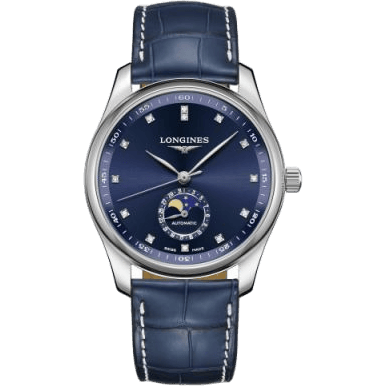 Longines Master Collection 40 Moonphase Stainless Steel / Blue-Diamond / Alligator L2.909.4.97.0