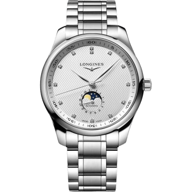Longines Master Collection 42 Moonphase Stainless Steel / Silver - Diamond / Bracelet L2.919.4.77.6