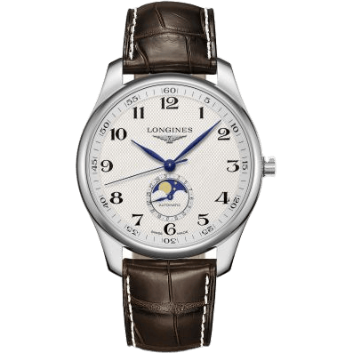 Longines Master Collection 42 Moonphase Stainless Steel / Silver-Arabic / Alligator XL L2.919.4.78.5