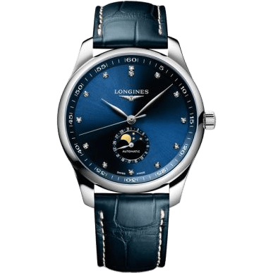 Longines Master Collection 42 Moonphase Stainless Steel / Blue - Diamond / Bracelet L2.919.4.97.0