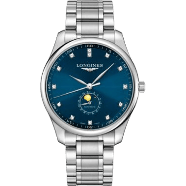Longines Master Collection 42 Moonphase Stainless Steel / Blue - Diamond / Bracelet L2.919.4.97.6